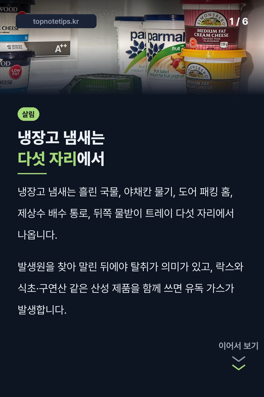 냉장고 냄새는 다섯 자리에서
